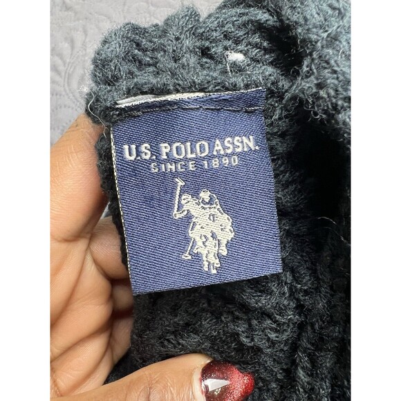 U.S Polo Assn. Cable Knit Pom Hat & Infinity Scarf Black NWT Fall Winter Chic - Picture 7 of 7
